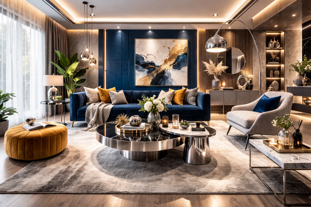 Warna Bold & Silver Accents sebagai Pernyataan Ruang