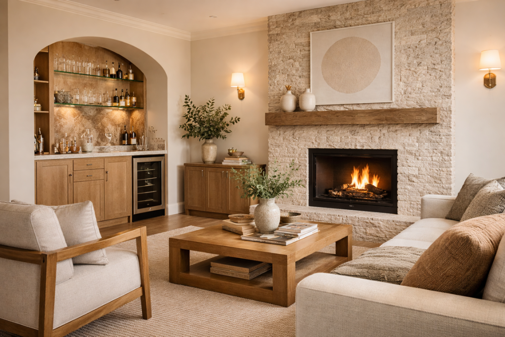Built-In Bar & Fireplace Statement Jadi Tren Ruang Tamu 2026